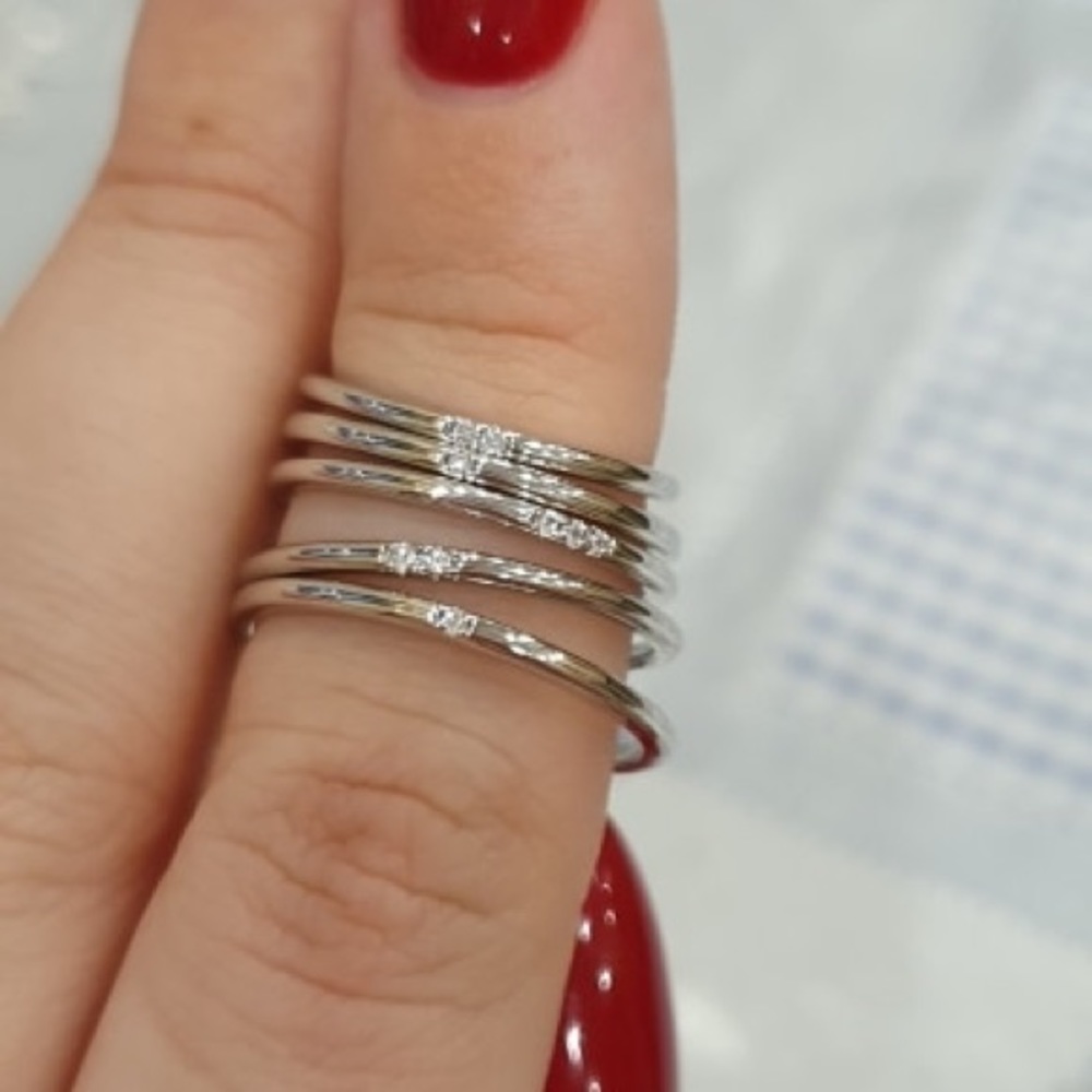 925 silver thin ring band two Austrian crystals - Picture 3 of 8
